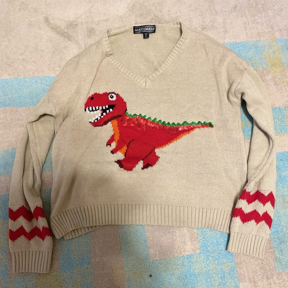 Sequinned Dinosaur Cropped Sweater